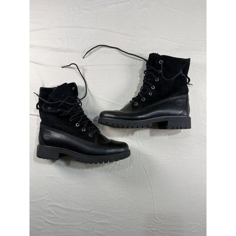 Timberland Jayne Teddy Fleece Waterproof Boots – Women’s 6.5 – Black Leather –